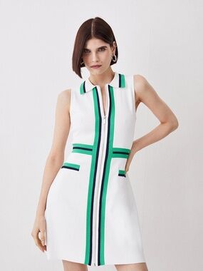 XS Karen Millan Dress Jackie O Sporty Full Needle Collared Knit Dress